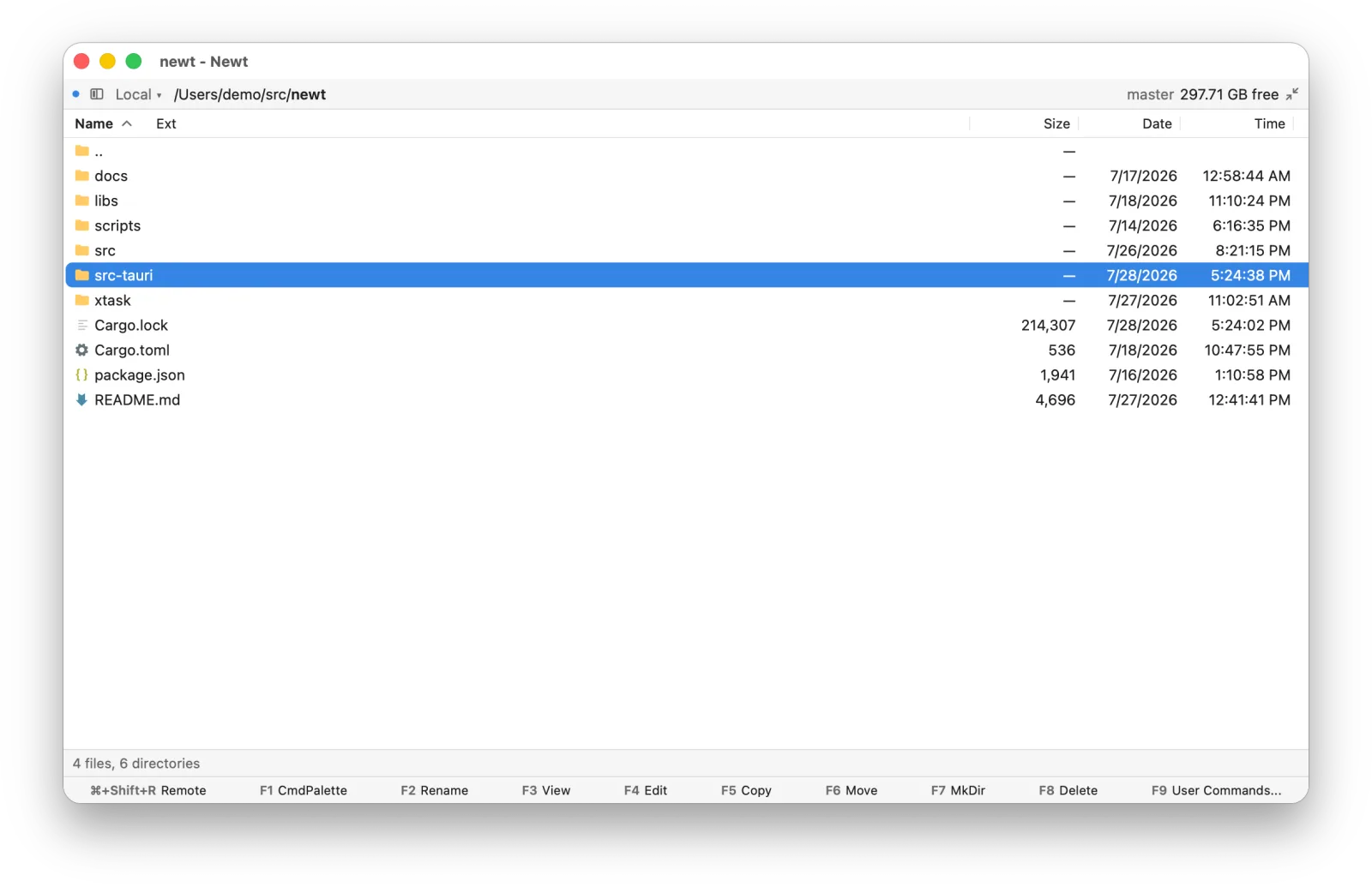 A single pane filling the whole window in the maximized layout, with a pane-switch button before the filesystem selector and a restore button at the right end of the header