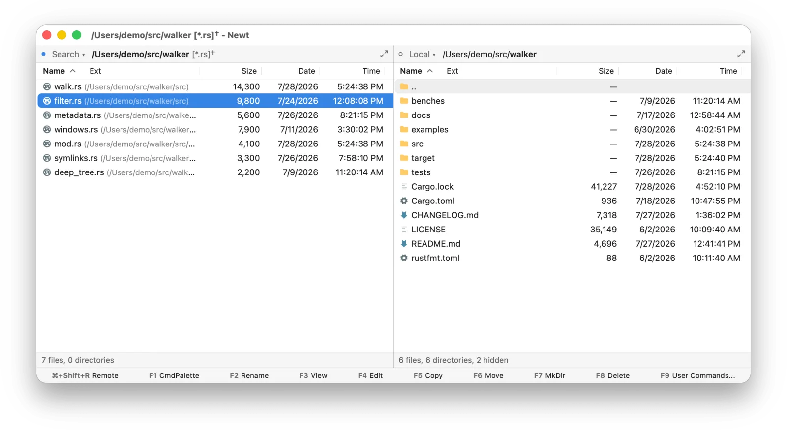 Search results in a pane, each entry showing the directory it was found in